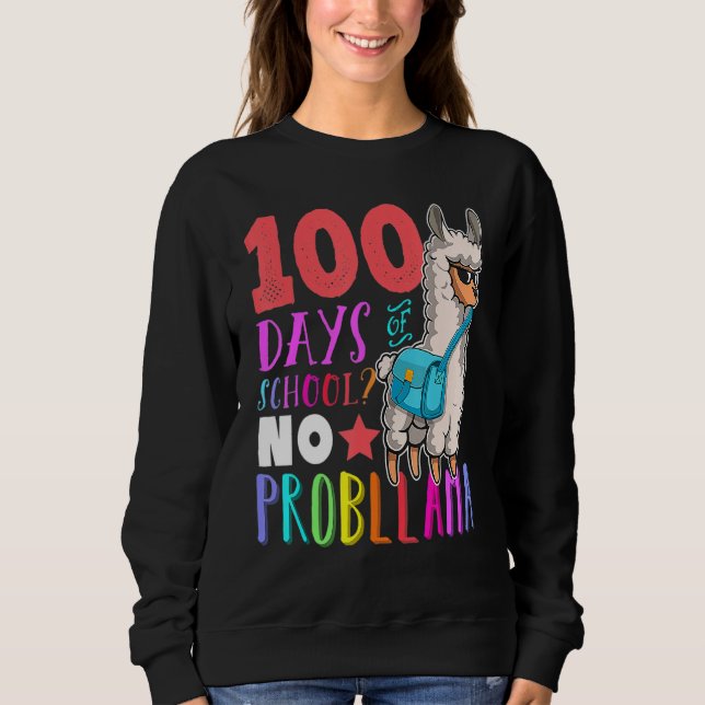 100 Days Of School No Probllama Llama Happy 100th  T Shirt (Framsida)