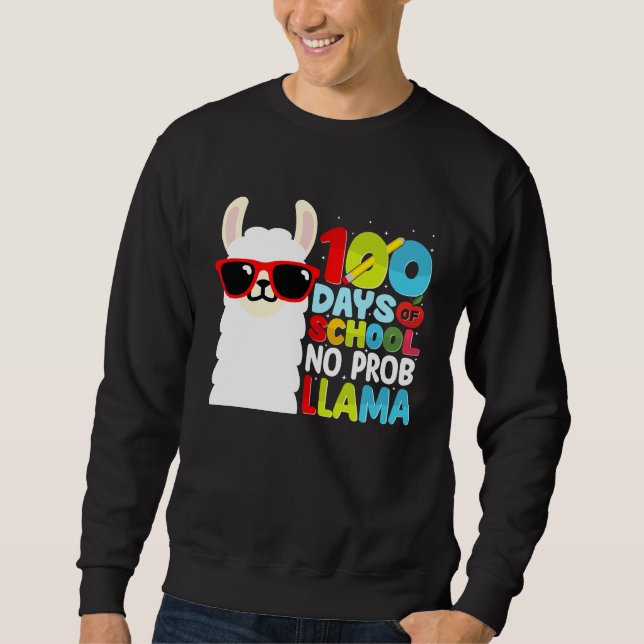 100 Days Of School No Probllama Llama Lover Studen Lång Ärmad Tröja (Framsida)