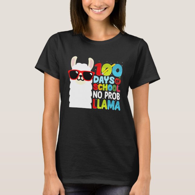 100 Days Of School No Probllama Llama Lover Studen T Shirt (Framsida)