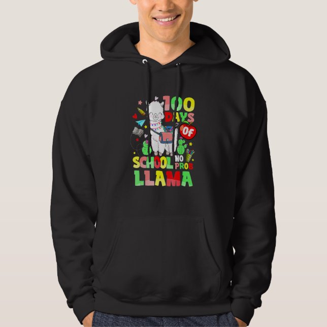 100 Days Of School No Probllama Llama Teachers Stu Hoodie (Framsida)