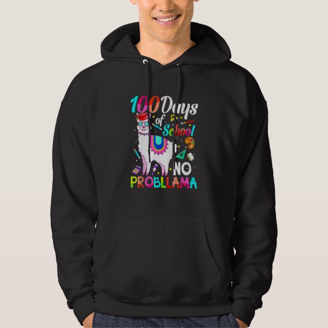 100 Days Of School No Probllama Llama Teachers Stu Hoodie (Framsida)
