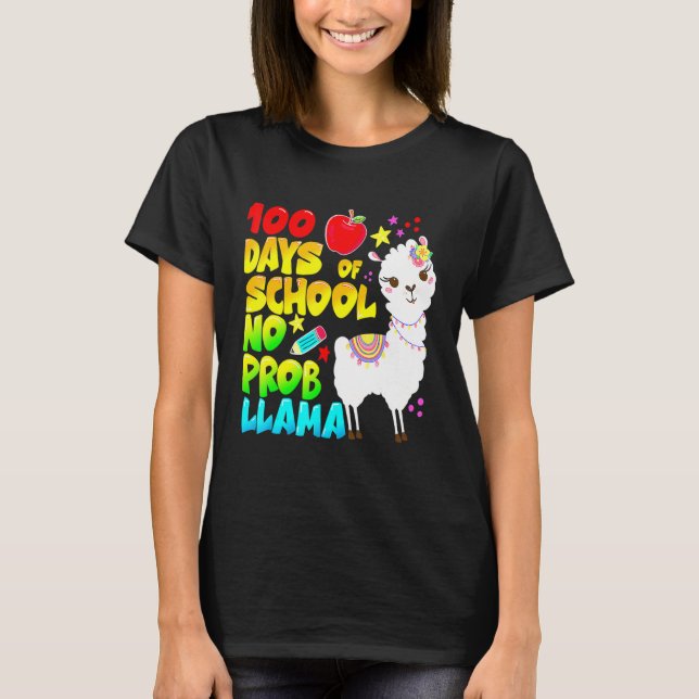 100 Days Of School No Probllama Llama Teachers Stu T Shirt (Framsida)