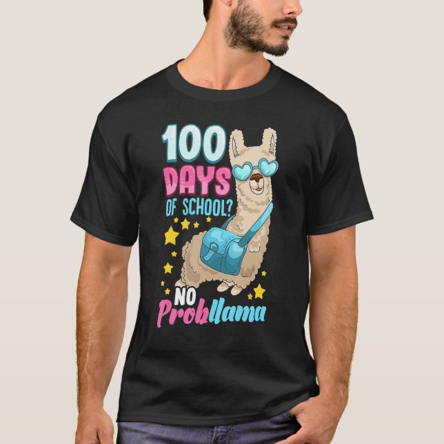 100 Days Of School No Probllama Shirt Teacher Stud T Shirt (Framsida)