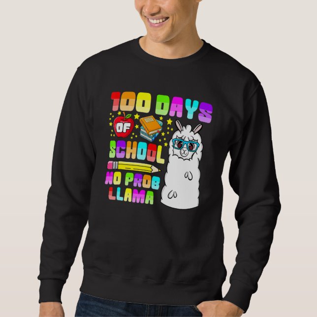 100 Days Of School No Probllama Shirts, Teacher Ll Lång Ärmad Tröja (Framsida)