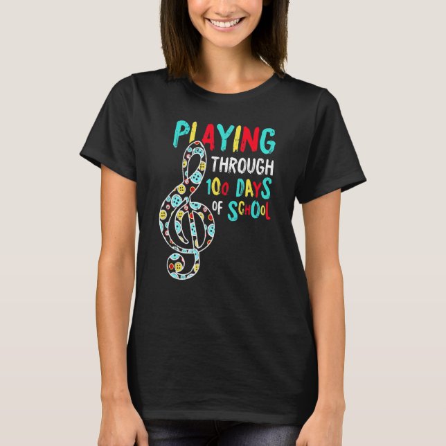 100 Days Of School Playing Music Teacher Cool Stud T Shirt (Framsida)