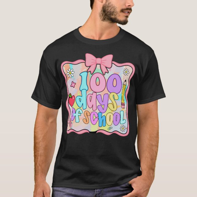 100 Days of School Preppy 100th Day Kids Teacher T Shirt (Framsida)