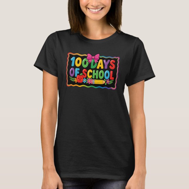 100 Days of School Preppy Teacher Girls T Shirt (Framsida)