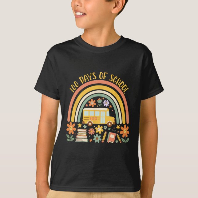 100 Days Of School Rainbow Bus Teacher Student 100 T Shirt (Framsida)