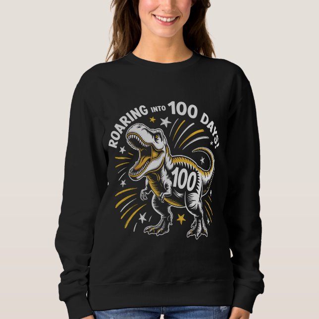 100 Days of School Retro Athletic Roaring T-Rex Di T Shirt (Framsida)