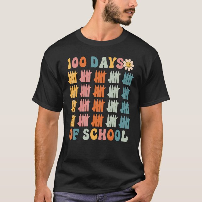 100 Days of School Retro Happy 100th Day T Shirt (Framsida)