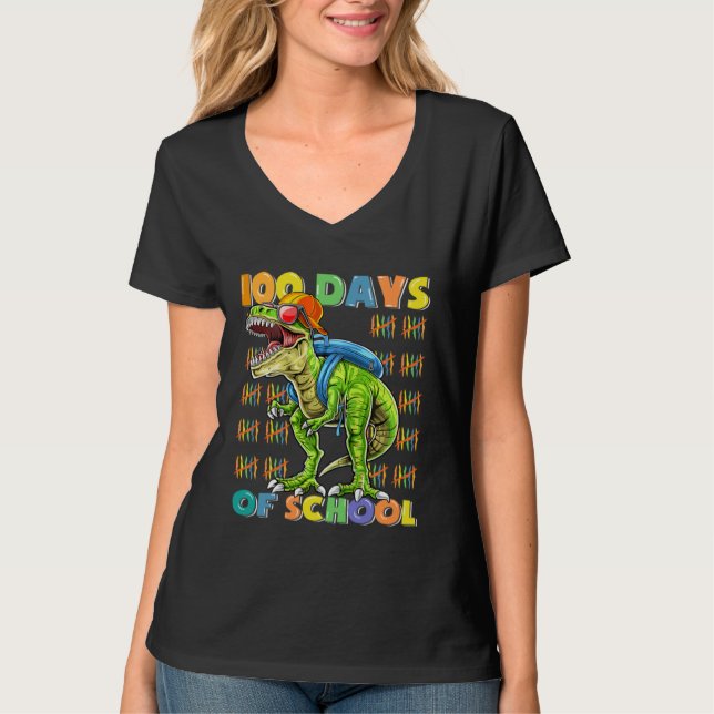 100 Days Of School  rex 100 Days Smarter 100th Day T Shirt (Framsida)