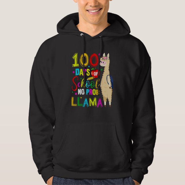 100 Days Of School Shirt No Probllama Llama 100th  Hoodie (Framsida)