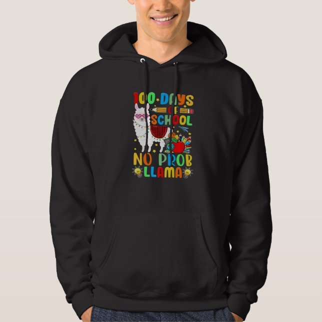 100 Days of School Shirt No Probllama Llama 100th  Hoodie (Framsida)