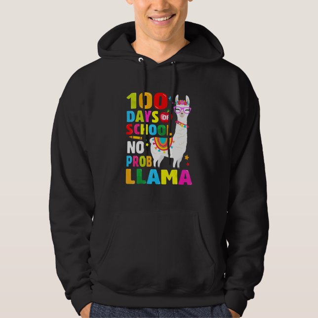 100 Days of School Shirt No Probllama Llama 100th  Hoodie (Framsida)