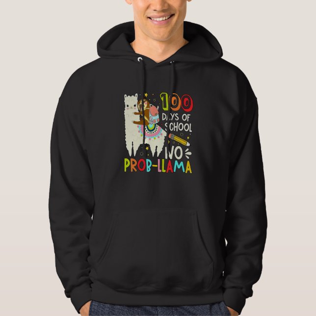100 Days of School Shirt No Probllama Llama 100th  Hoodie (Framsida)