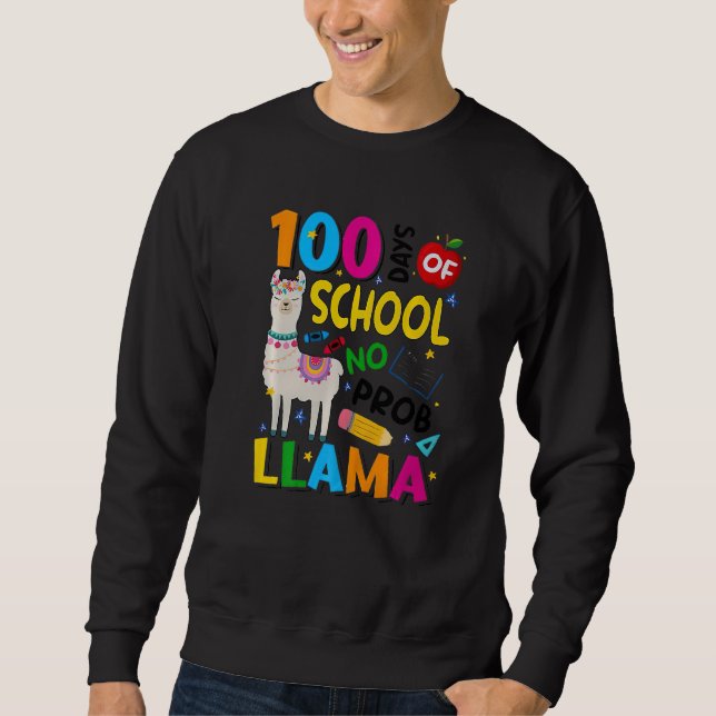 100 Days of School Shirt No Probllama Llama 100th  Lång Ärmad Tröja (Framsida)