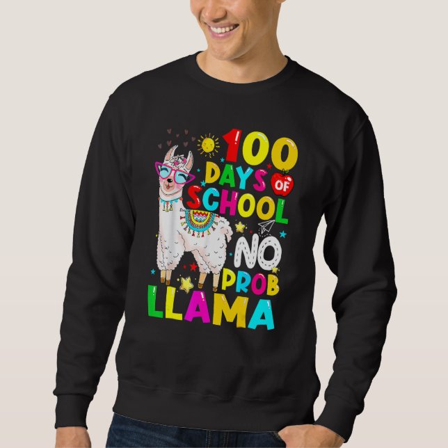100 Days Of School Shirt No Probllama Llama 100th  Lång Ärmad Tröja (Framsida)