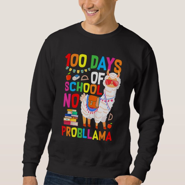 100 Days Of School Shirt No Probllama Llama 100th  Lång Ärmad Tröja (Framsida)