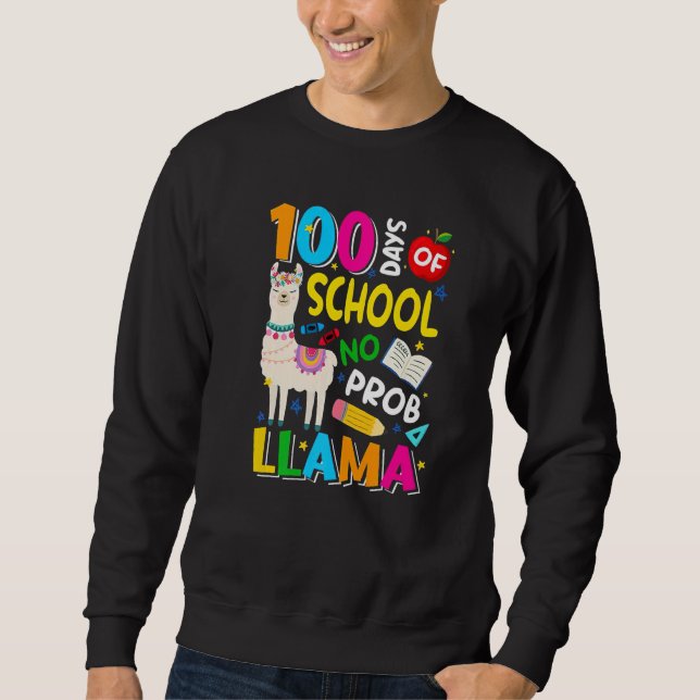 100 Days of School Shirt No Probllama Llama 100th  Lång Ärmad Tröja (Framsida)