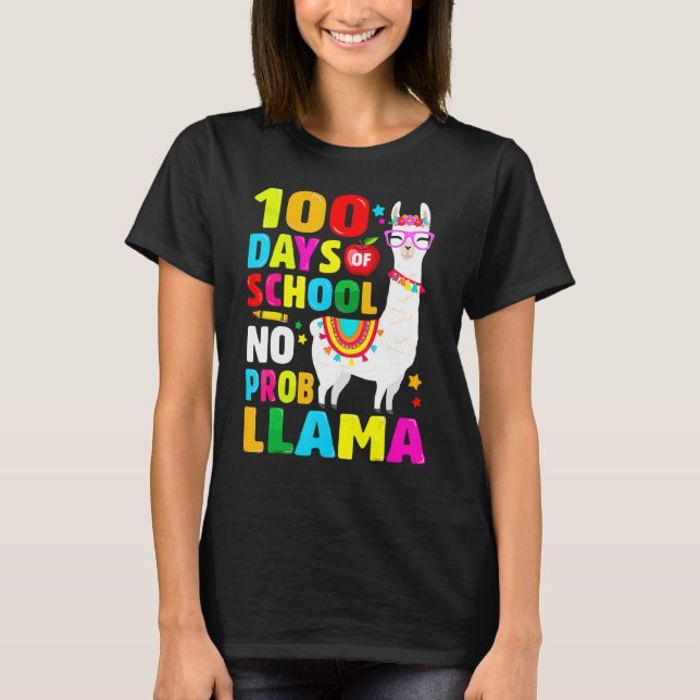 100 Days Of School Shirt No Probllama Llama 100th  T (Framsida)