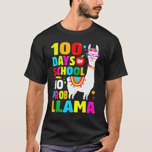 100 Days Of School Shirt No Probllama Llama 100th  T (Framsida)
