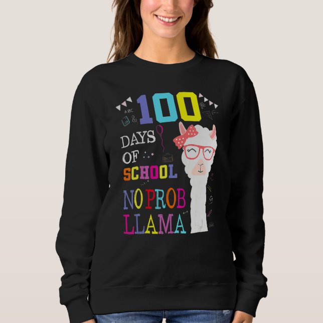 100 Days Of School Shirt No Probllama Llama 100Th  T (Framsida)