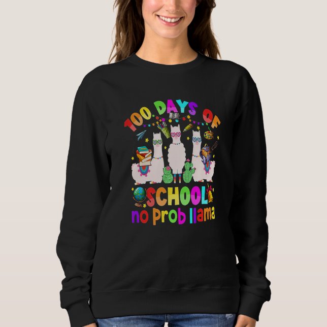 100 Days of School Shirt No Probllama Llama 100th  T Shirt (Framsida)