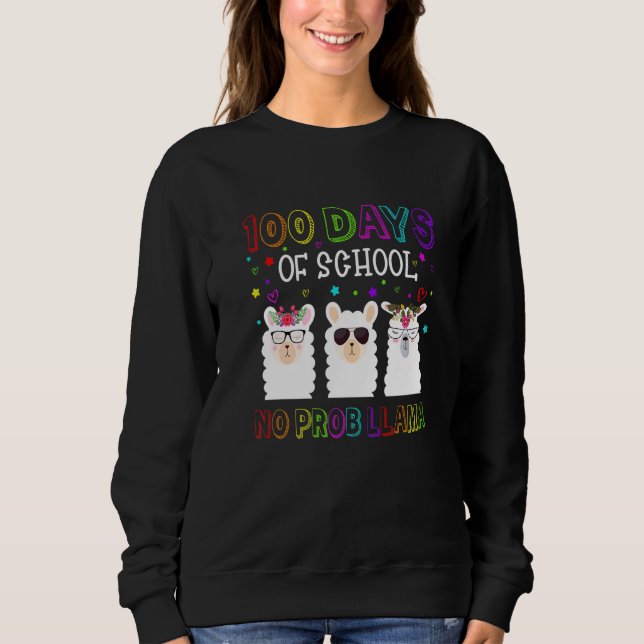 100 Days of School Shirt No Probllama Llama 100th  T Shirt (Framsida)