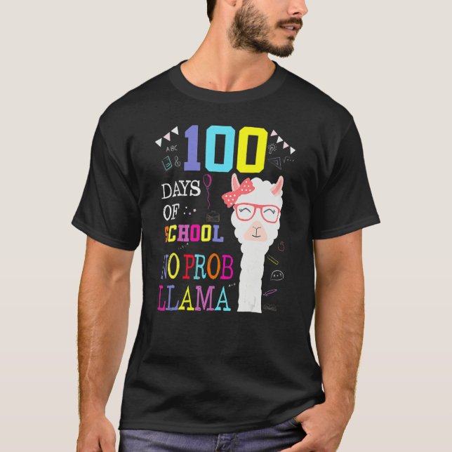 100 Days Of School Shirt No Probllama Llama 100Th  T Shirt (Framsida)