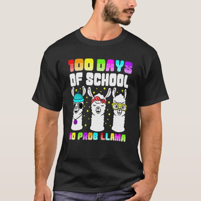 100 Days Of School Shirt No Probllama Llama 100th  T Shirt (Framsida)