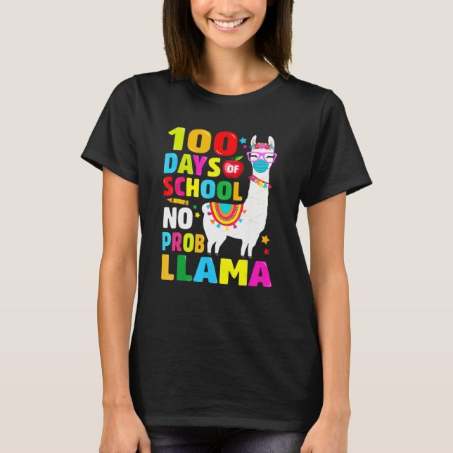 100 Days Of School Shirt No Probllama Llama Face M T (Framsida)