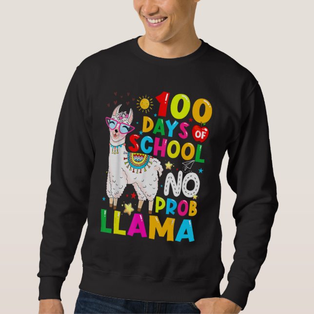 100 Days Of School Shirt No Probllama Llama Funny  Lång Ärmad Tröja (Framsida)