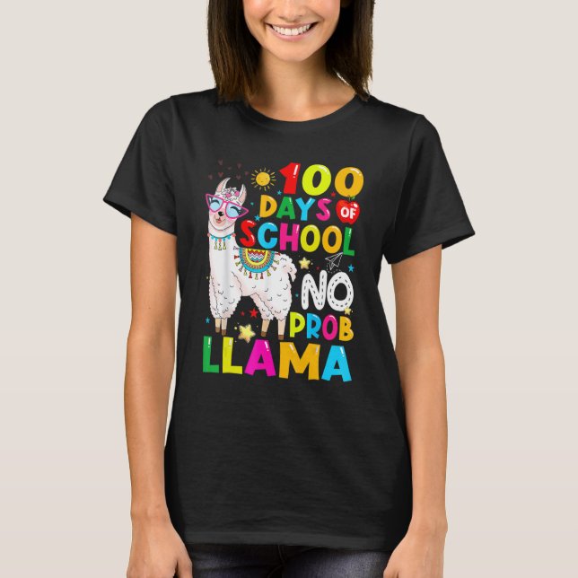 100 Days Of School Shirt No Probllama Llama Funny  T Shirt (Framsida)