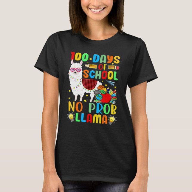 100 Days of School Shirt No Probllama Llama Plaid  T Shirt (Framsida)