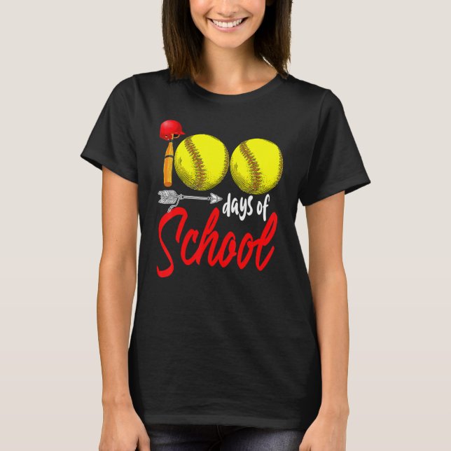100 Days Of School Softball Teacher Kids 100th Day T Shirt (Framsida)