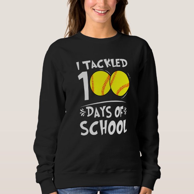 100 Days of School Softball Teacher Kids 100th Day T Shirt (Framsida)