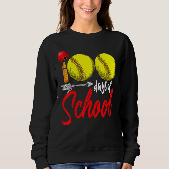 100 Days Of School Softball Teacher Kids 100th Day T Shirt (Framsida)