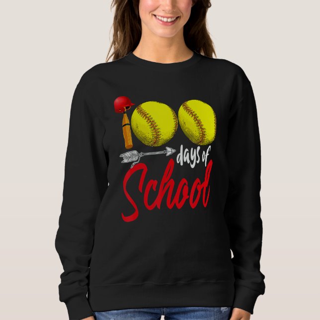 100 Days Of School Softball Teacher Kids 100th Day T Shirt (Framsida)