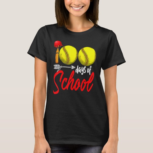 100 Days of School Softball Teacher Kids 100th Day T Shirt (Framsida)