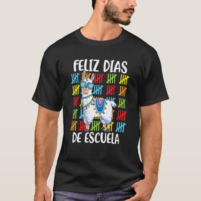 100 Days Of School Spanish Llama Feliz 100 Dias De T Shirt (Framsida)