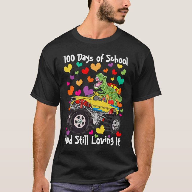 100 Days of School & Still Loving It Dinosaur Mons T Shirt (Framsida)