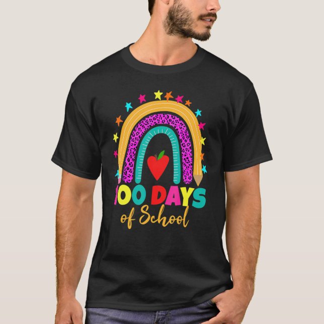 100 Days Of School Teacher 100 Days Smarter Rainbo T Shirt (Framsida)