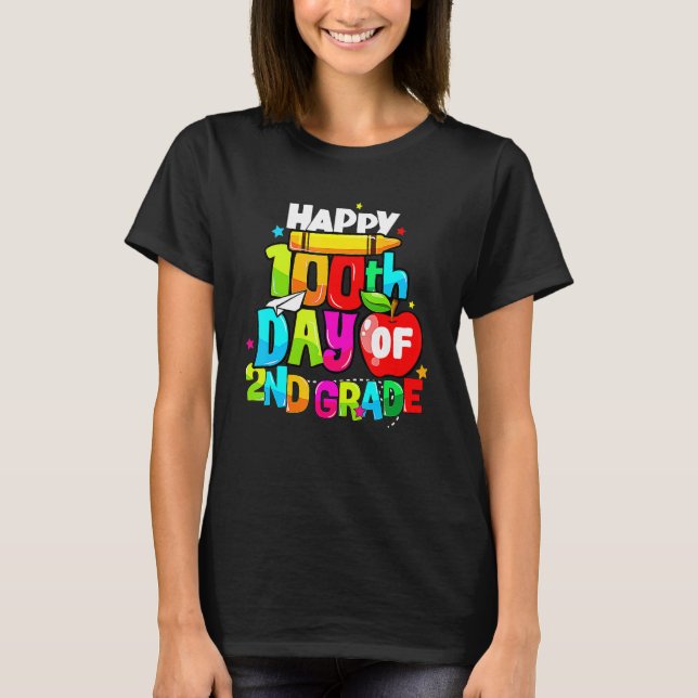 100 Days Of School Teacher 100th Day Of 2nd Grade T Shirt (Framsida)
