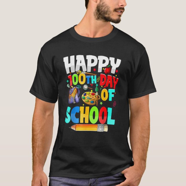 100 Days Of School Teachers Kids Girls Boys Happy  T Shirt (Framsida)