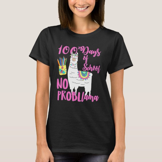 100 Days Of School Tees No Probllama Llama 100th D T Shirt (Framsida)