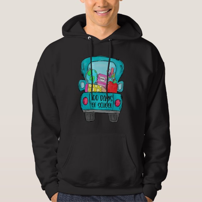 100 Days Of School Truck Pencil Apple Teacher Stud Hoodie (Framsida)