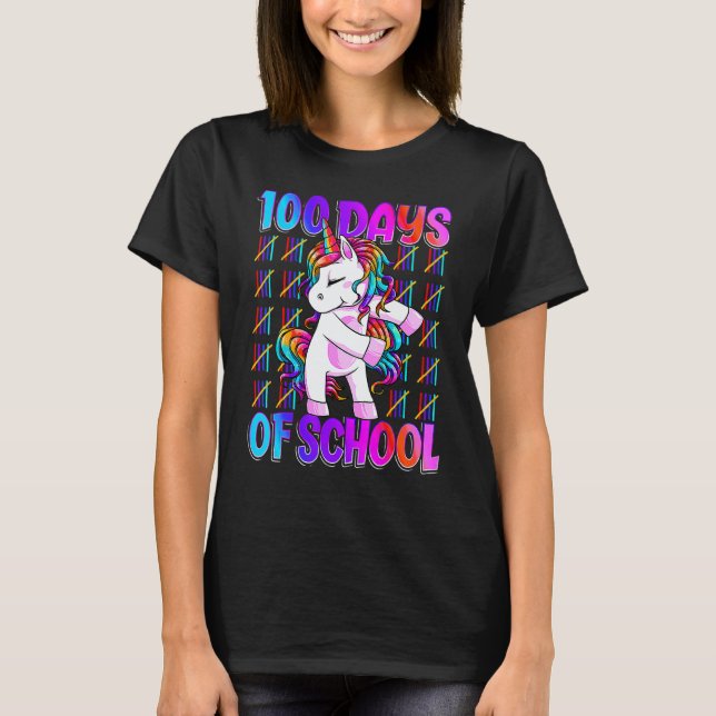 100 Days Of School   Unicorn 100 Days Smarter 100t T Shirt (Framsida)