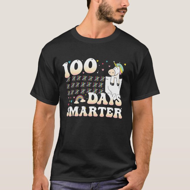 100 Days Of School  Unicorn 100 Days Smarter 100th T Shirt (Framsida)