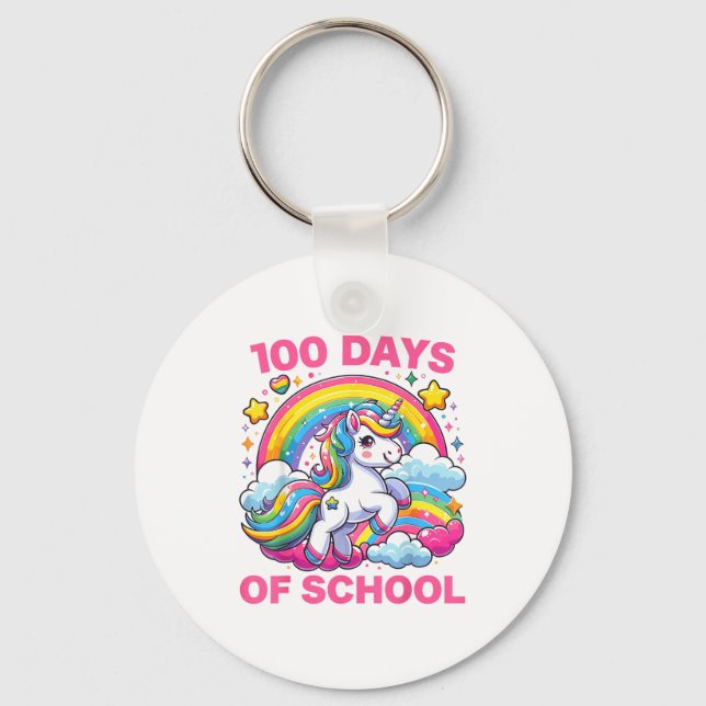 100 Days Of School Unicorn Girls Teacher 100th Day Nyckelring (Framsida)
