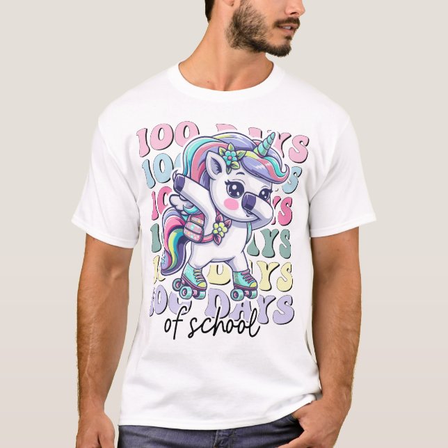 100 Days of School Unicorn Girls Teachers T Shirt (Framsida)